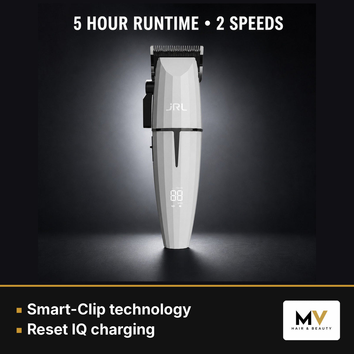 JRL Ghost White Onyx Clipper, Trimmer & Forte Pro Dryer Trio – Smart-Clip technology, Reset IQ charging