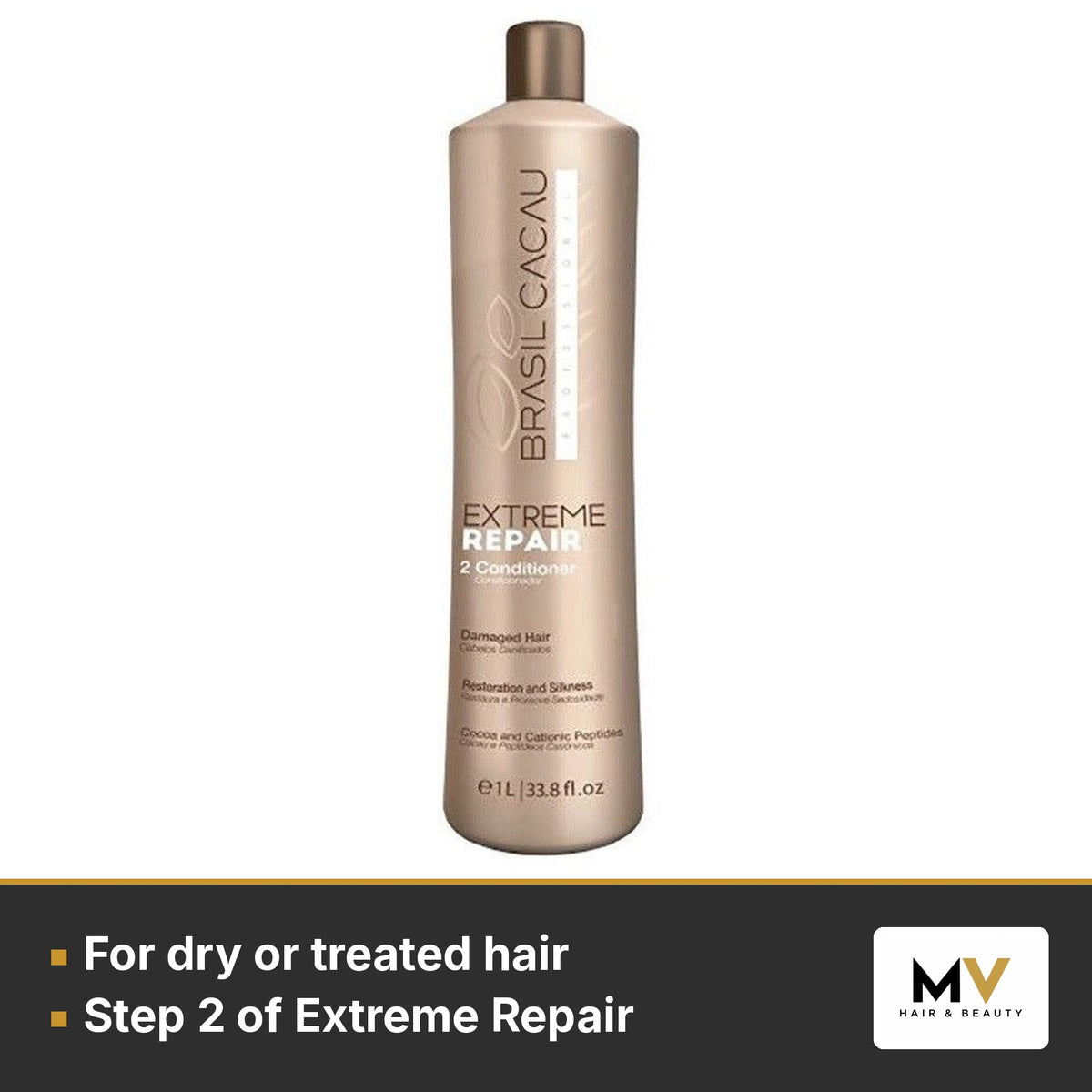 Brasil Cacau Extreme Repair Sulphate-Free Shampoo 1L & Extreme Repair Conditioner 1L Duo – For dry or treated hair, Step 2 of Extreme Repair