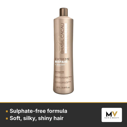 Brasil Cacau Extreme Repair Sulphate-Free Shampoo 1L, Extreme Repair Conditioner 1L & Hydrating Hair Complex 200ml Trio – Sulphate-free formula, Soft, silky, shiny hair