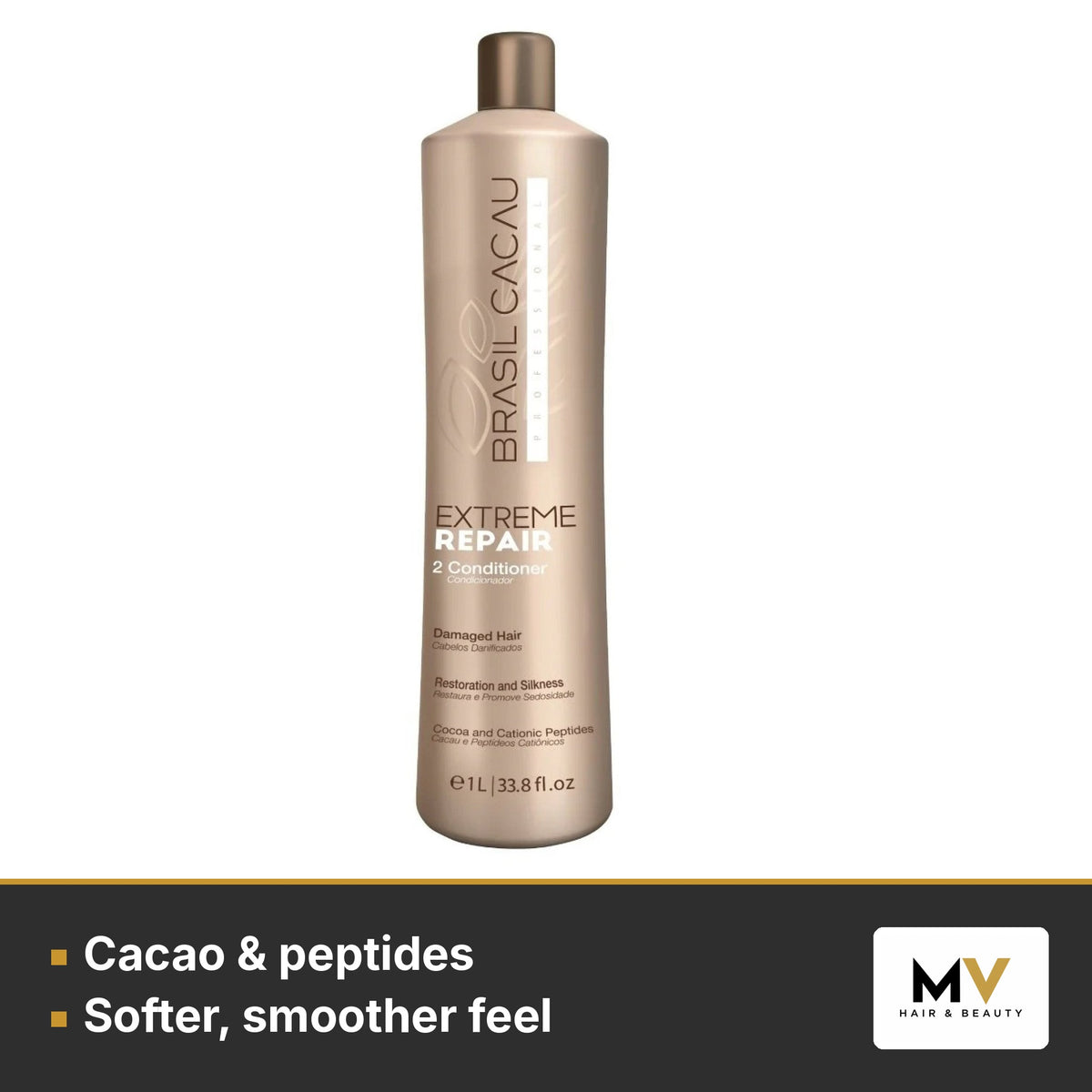 Brasil Cacau Extreme Repair Sulphate-Free Shampoo 1L, Extreme Repair Conditioner 1L & Hydrating Hair Complex 200ml Trio – Cacao & peptides, Softer, smoother feel