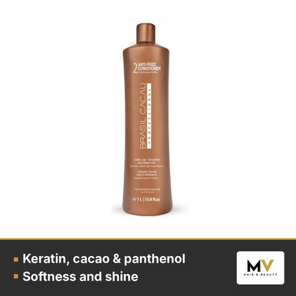 Brasil Cacau Anti Frizz Shampoo 1000ml & Keratin Anti Frizz Conditioner 1000ml Duo – Keratin, cacao & panthenol, Softness and shine