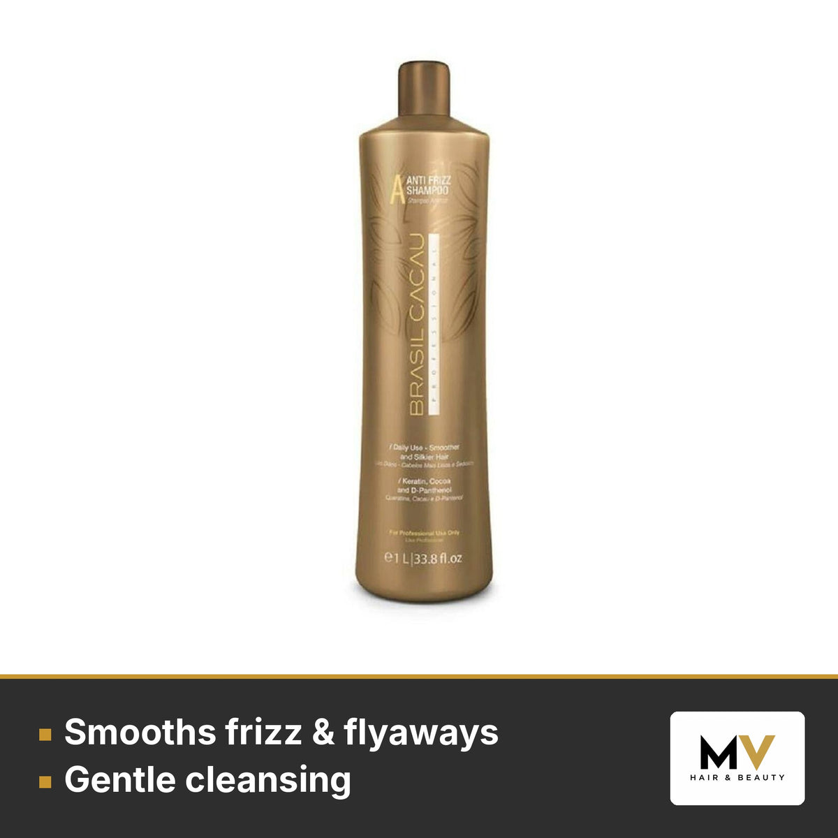 Brasil Cacau Anti Frizz Shampoo 1000ml, Keratin Anti Frizz Conditioner 1000ml & Gradual Smooth Serum 215ml Trio – Smooths frizz & flyaways, Gentle cleansing
