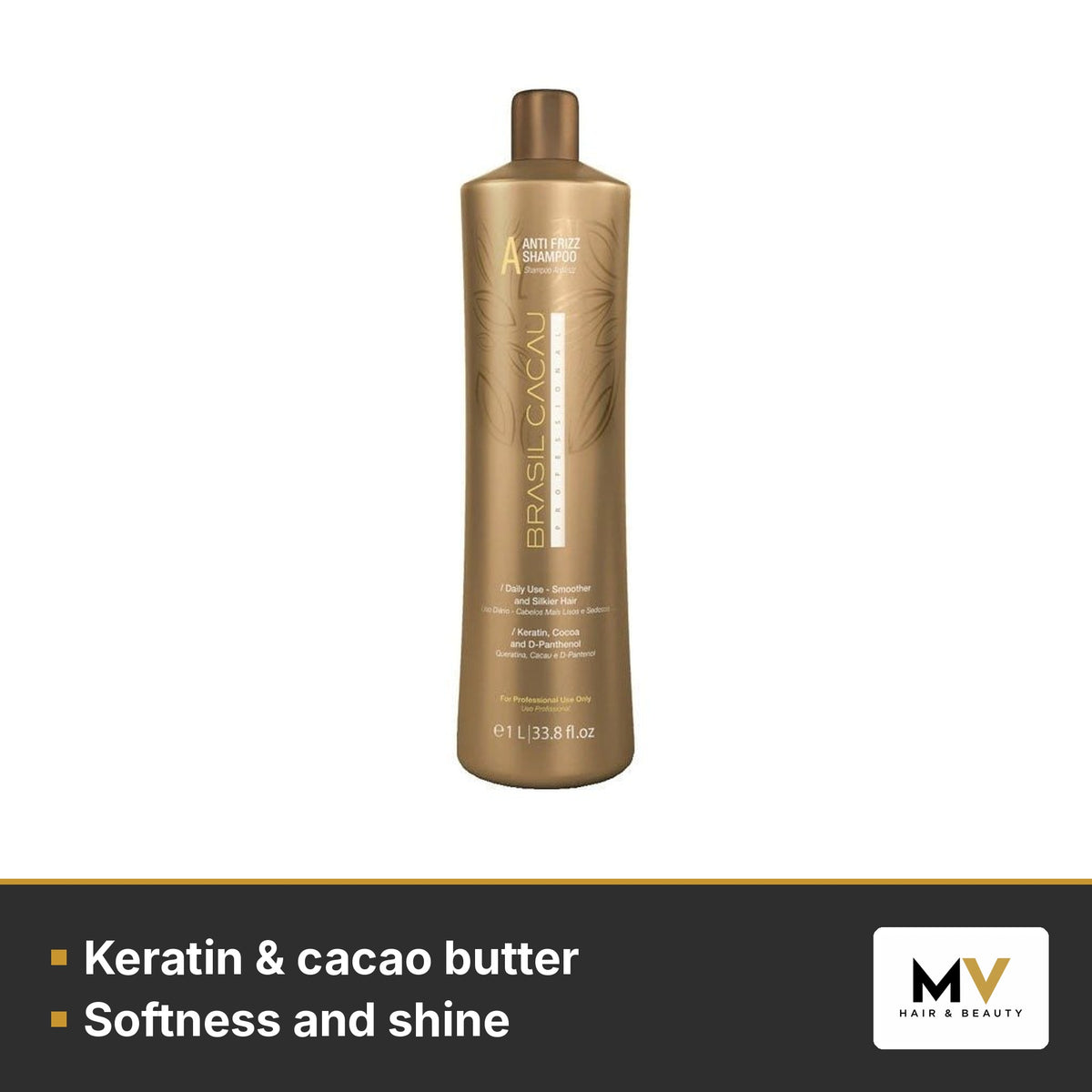 Brasil Cacau Anti Frizz Shampoo 1000ml, Keratin Anti Frizz Conditioner 1000ml & Gradual Smooth Serum 215ml Trio – Keratin & cacao butter, Softness and shine