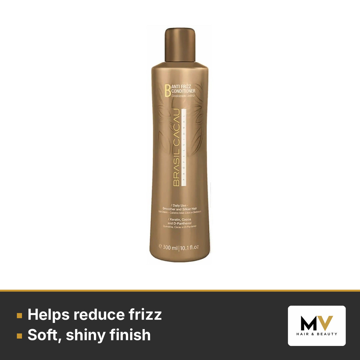 Brasil Cacau Anti Frizz Shampoo 300ml, Keratin Anti Frizz Conditioner 300ml & Gradual Smooth Serum 215ml Trio – Helps reduce frizz, Soft, shiny finish