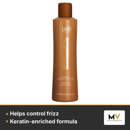 Brasil Cacau Anti Frizz Shampoo 300ml, Keratin Anti Frizz Conditioner 300ml & Gradual Smooth Serum 215ml Trio – Helps control frizz, Keratin-enriched formula
