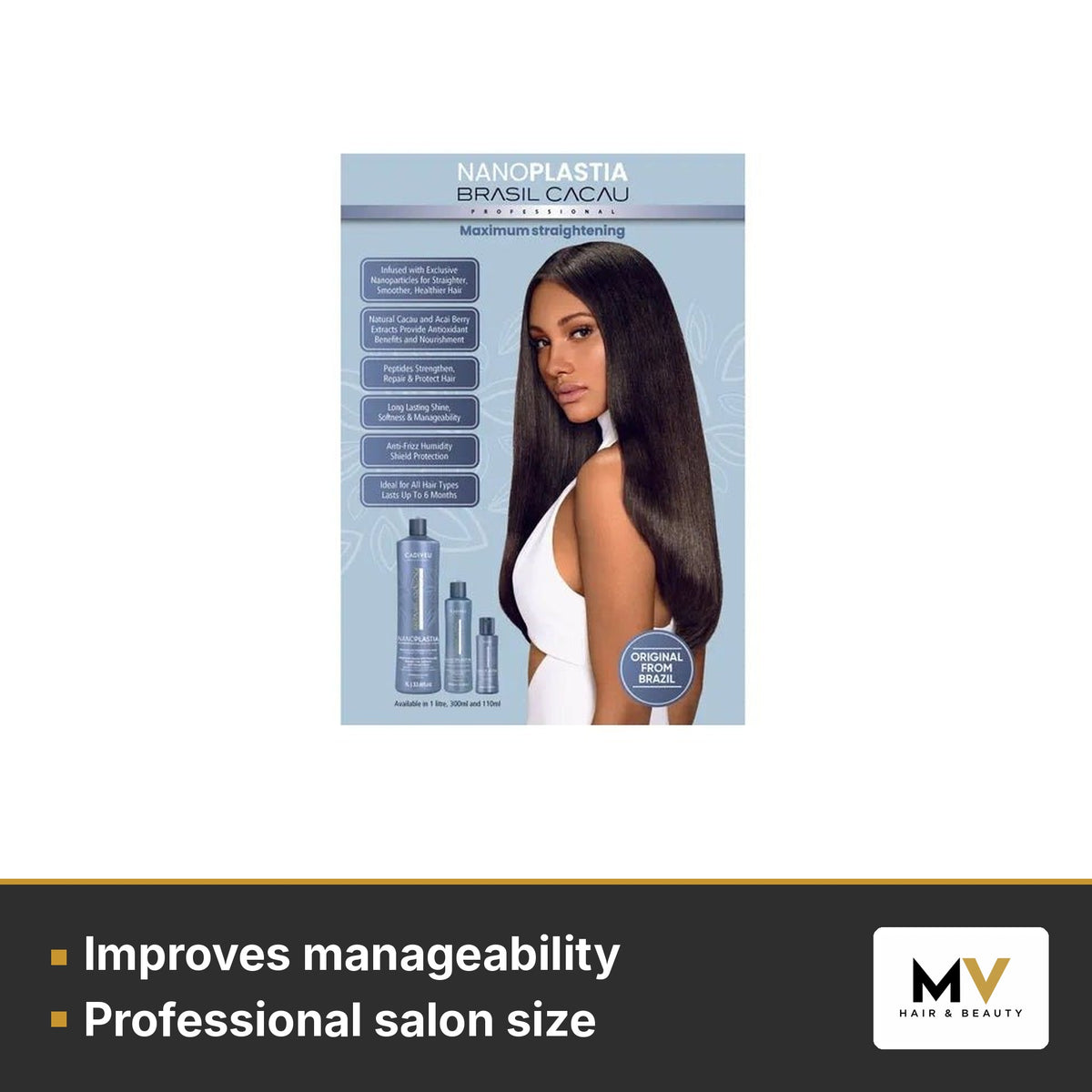 Brasil Cacau NanoPLASTIA Treatment 1000ml, Anti Frizz Shampoo 1000ml & Keratin Anti Frizz Conditioner 1000ml Trio – Improves manageability, Professional salon size
