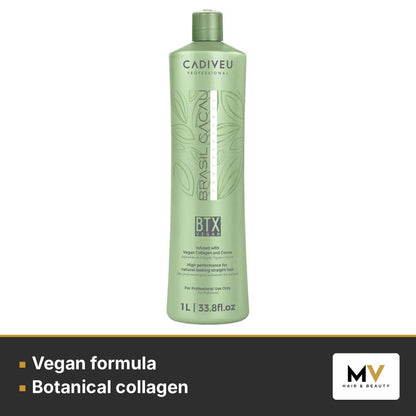 Brasil Cacau BTX Vegan 1L, Anti Frizz Shampoo 1000ml, Keratin Anti Frizz Conditioner 1000ml & Gradual Smooth Serum 215ml Kit – Vegan formula, Botanical collagen