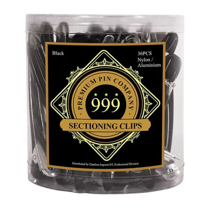 999 Regular Nylon/aluminium Sectioning Clips In Tub 36pc - Black - MV hair and beauty