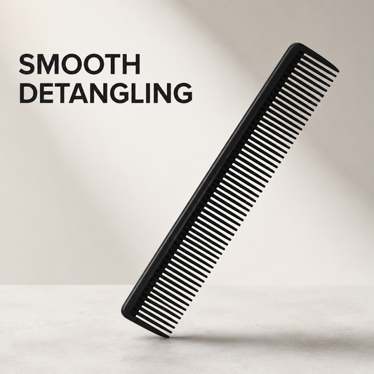 Black flat comb benefit graphic with Smooth Detangling text
