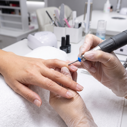 Nail technician using ACOS cuticle drill bit