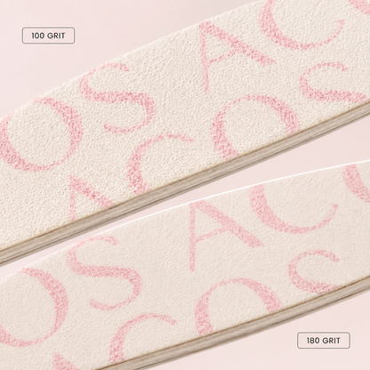 Close view comparing the ACOS nail file 100-grit and 180-grit surfaces