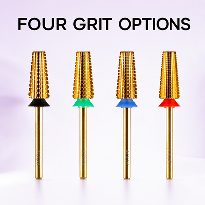 ACOS straight-cut nail drill bit range with Four Grit Options benefit text