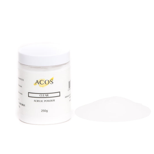 ACOS Clear Acrylic Powder 250g jar with loose clear powder