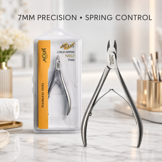 ACOS N002 stainless-steel cuticle nipper with 7mm precision jaws and spring control