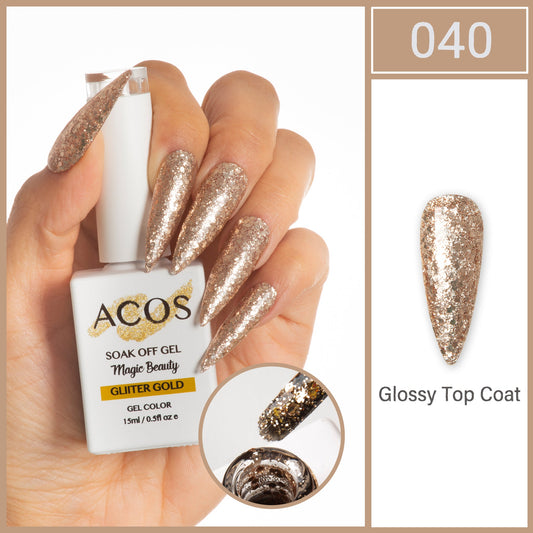 ACOS Gel Polish 15ml bottle in Glitter Gold 040