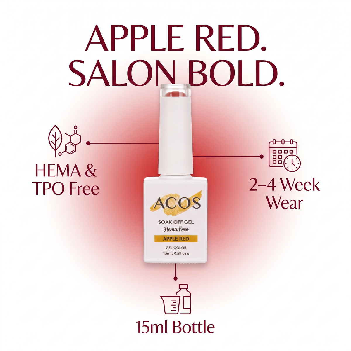 ACOS Apple Red 085 HEMA-free gel colour feature graphic