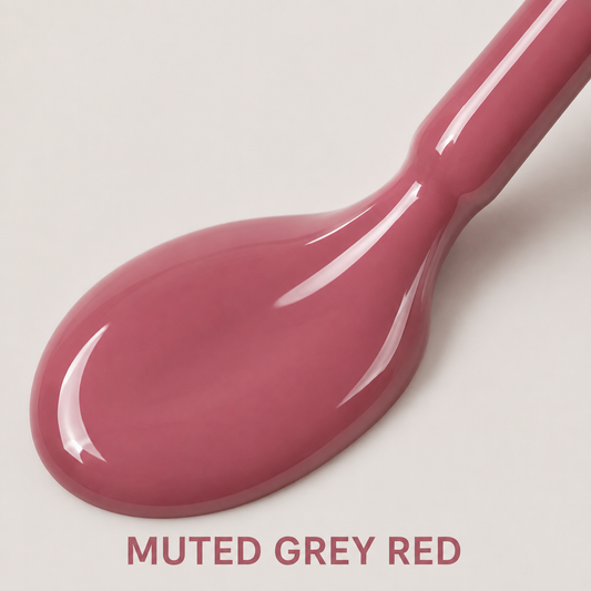 ACOS Grey Red 029 gel-colour swatch with muted grey-red benefit text