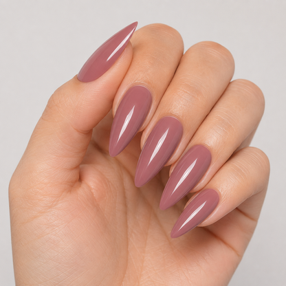 Finished manicure in ACOS Grey Red 029 with a smooth glossy cream finish