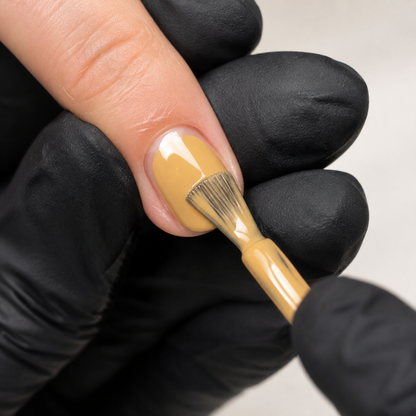 Professional application of ACOS HF030 Grey Yellow gel to a prepared nail