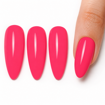 ACOS HF002 Hot Pink glossy watermelon-pink swatches and manicure detail