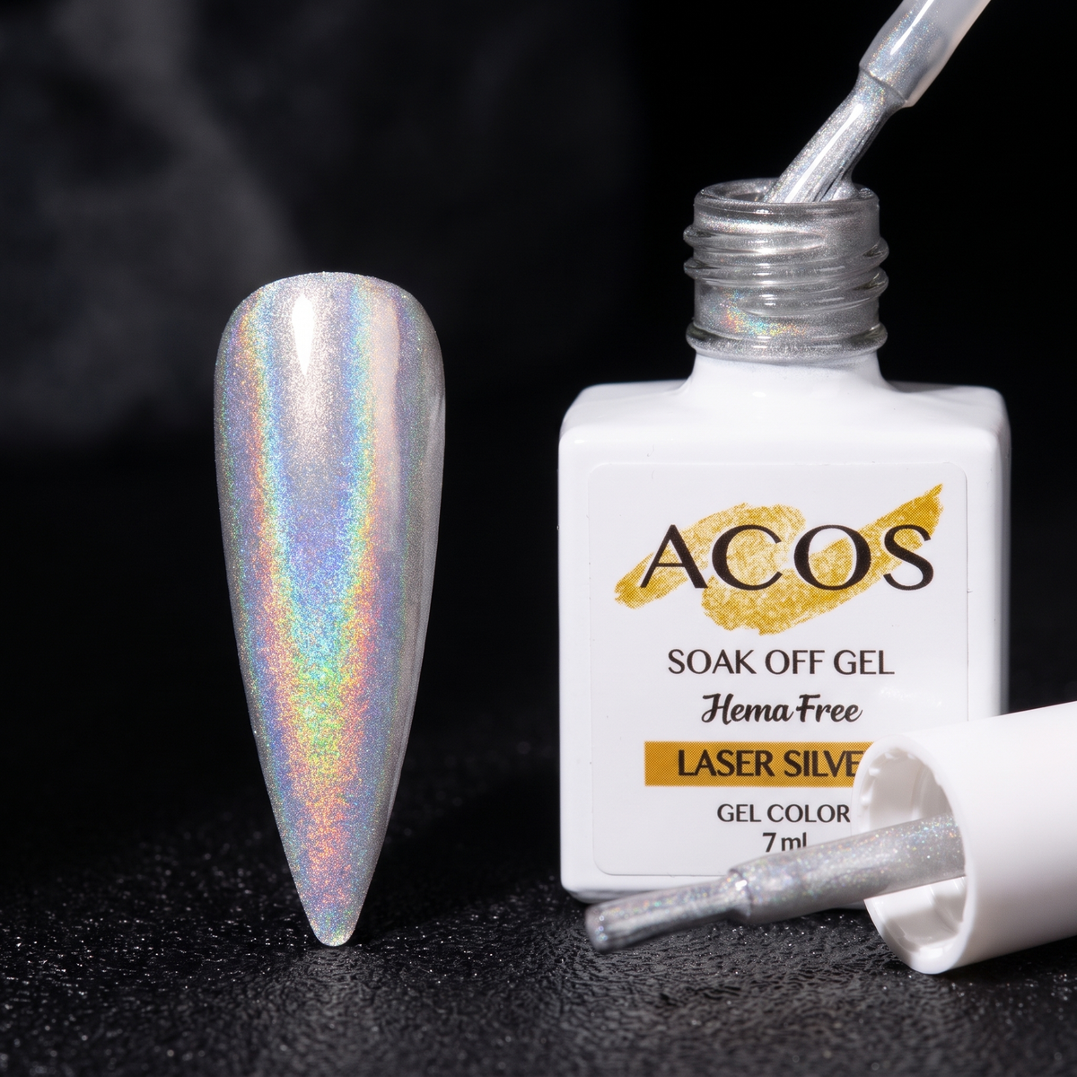 ACOS Laser Silver 096 gel polish nail swatch
