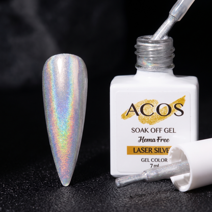ACOS Laser Silver 096 gel polish nail swatch
