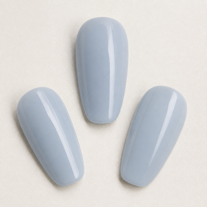 ACOS Light Grey Blue 068 shown on three glossy nail swatch tips