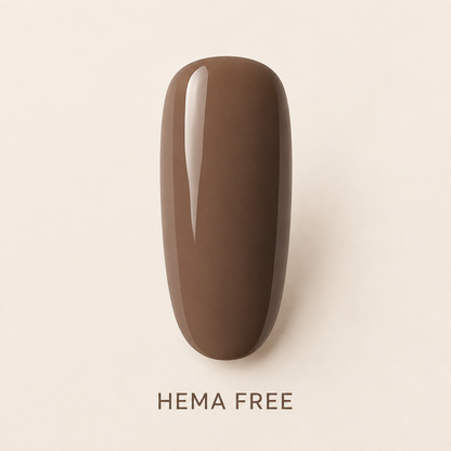 ACOS HEMA Free Natural Brown 013 benefit graphic with glossy nail swatch