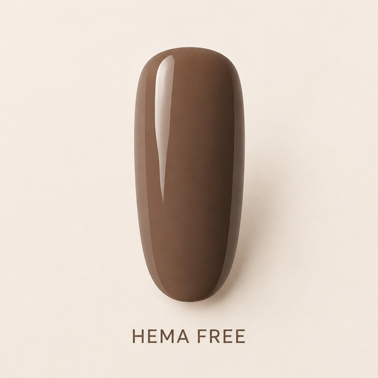 ACOS HEMA Free Natural Brown 013 benefit graphic with glossy nail swatch