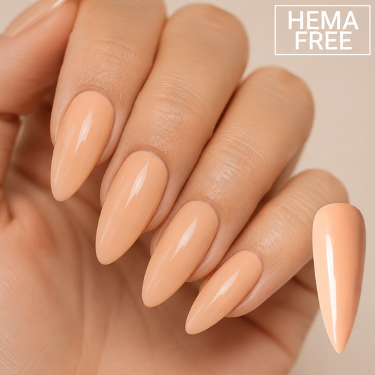 ACOS HEMA-free Nude Brown 008 gel colour manicure with matching glossy swatch