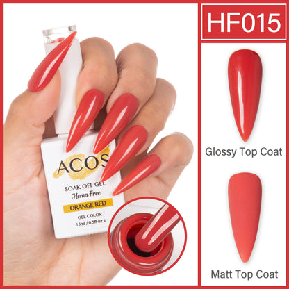 ACOS HEMA-Free Gel Colour Orange Red 015 15ml bottle and shade swatch
