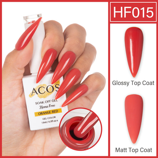 ACOS HEMA-Free Gel Colour Orange Red 015 15ml bottle and shade swatch