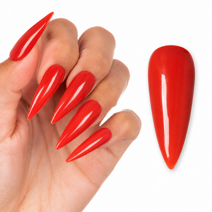 ACOS Orange Red 015 glossy manicure result with matching nail swatch