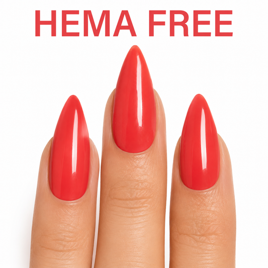 ACOS HEMA-free Orange Red 015 gel colour on glossy finished nails