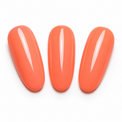 ACOS Pink Orange 033 shown on three glossy coral-orange nail swatch tips