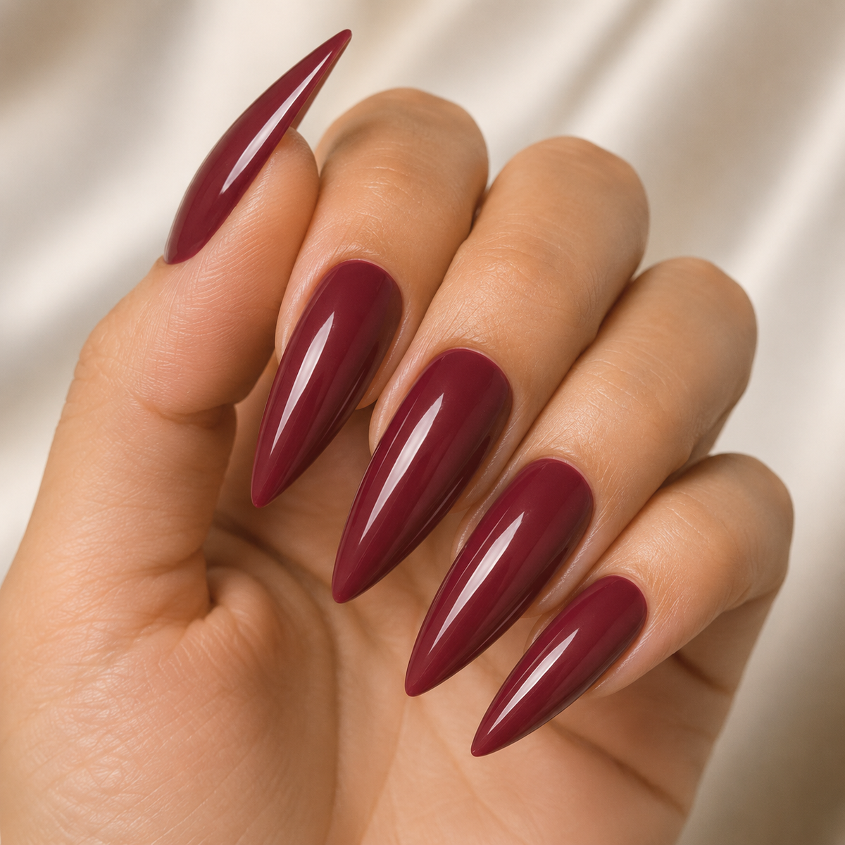 Glossy deep wine-burgundy manicure in ACOS Bloody 039