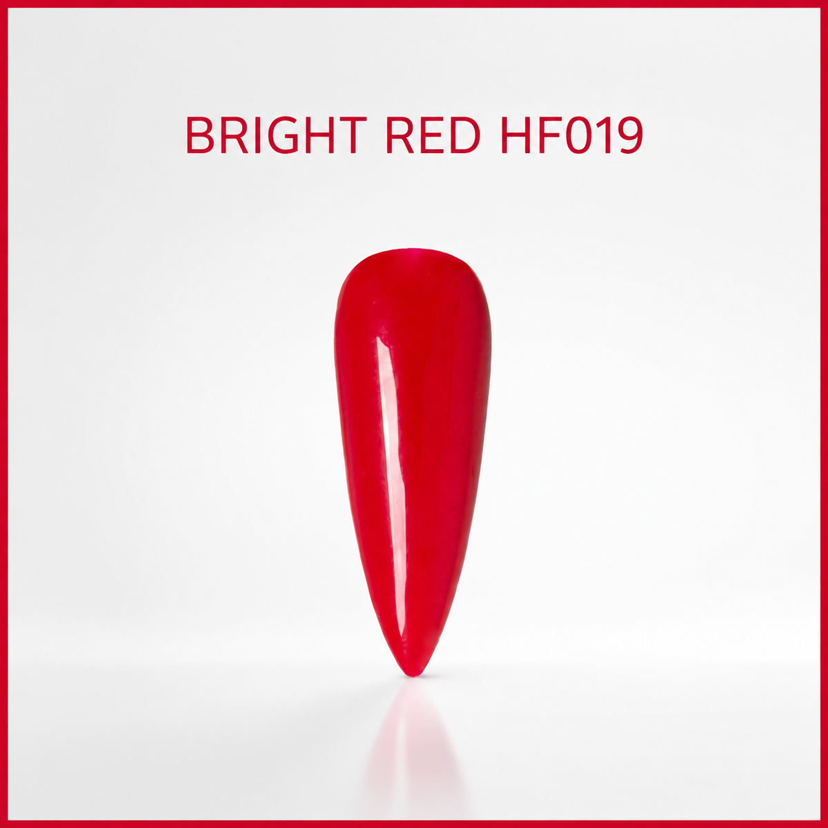 ACOS HF019 Bright Red HEMA-free gel colour shade graphic with glossy artificial practice tip