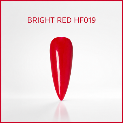 ACOS HF019 Bright Red HEMA-free gel colour shade graphic with glossy artificial practice tip