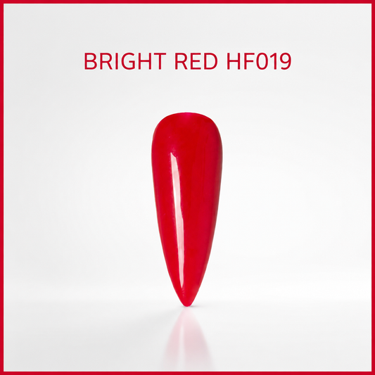 ACOS HF019 Bright Red HEMA-free gel colour shade graphic with glossy artificial practice tip