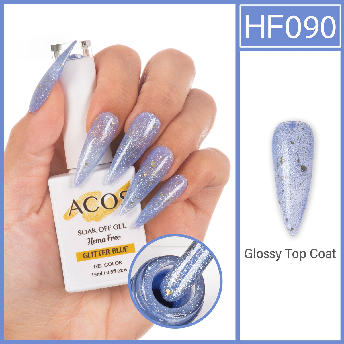 ACOS HEMA-Free Glitter Blue 090 gel polish bottle