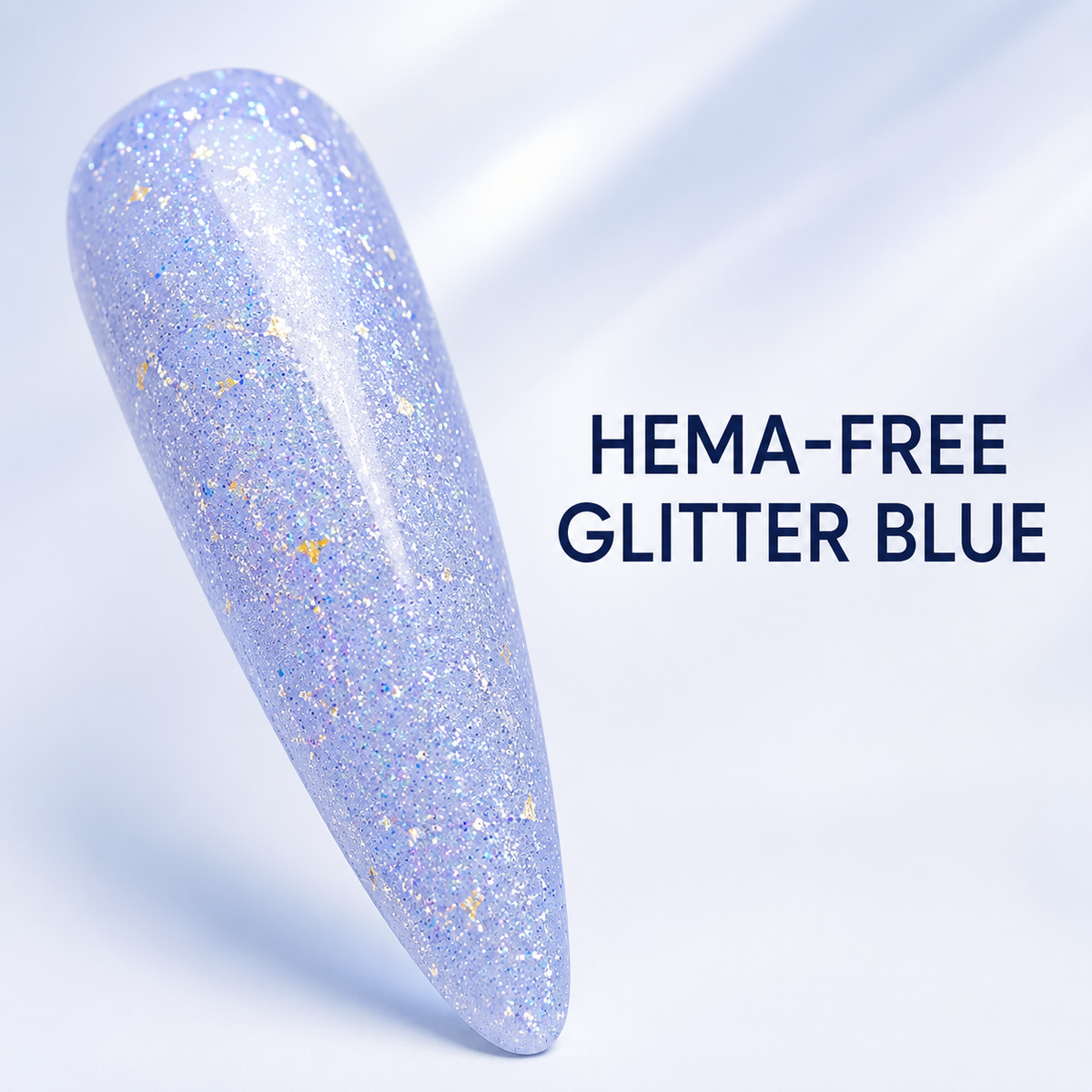 ACOS HF090 HEMA-free pale glitter-blue gel swatch