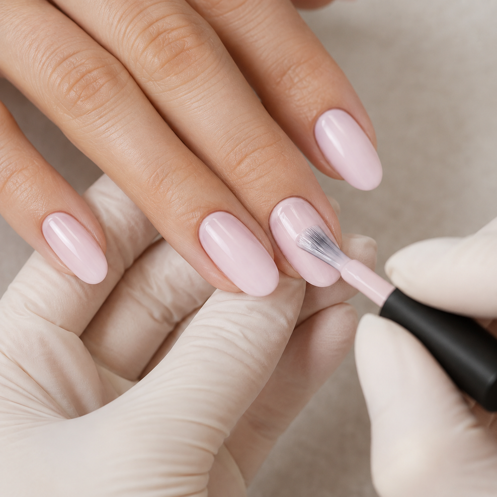 Professional application of ACOS Light Pink Purple 069 gel polish