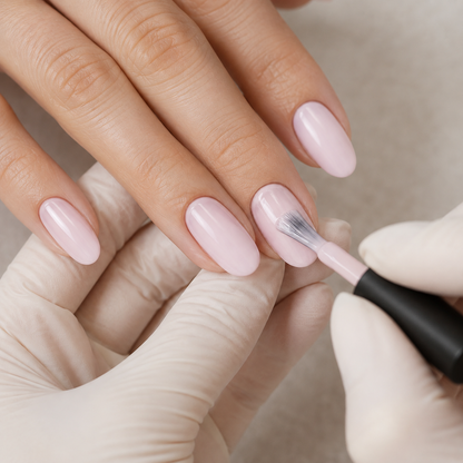 Professional application of ACOS Light Pink Purple 069 gel polish
