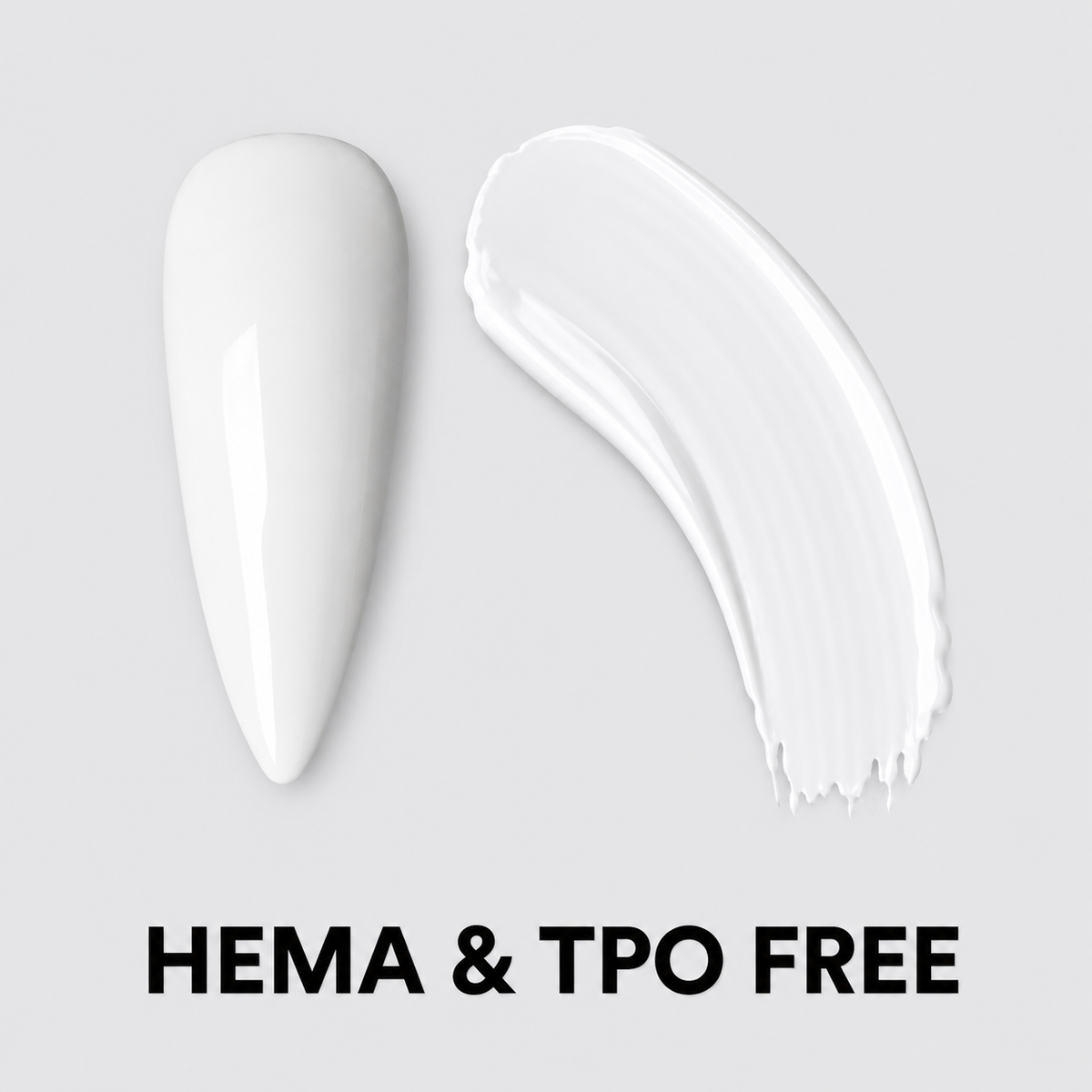 ACOS Super White 097 gel swatch with HEMA- and TPO-free benefit text