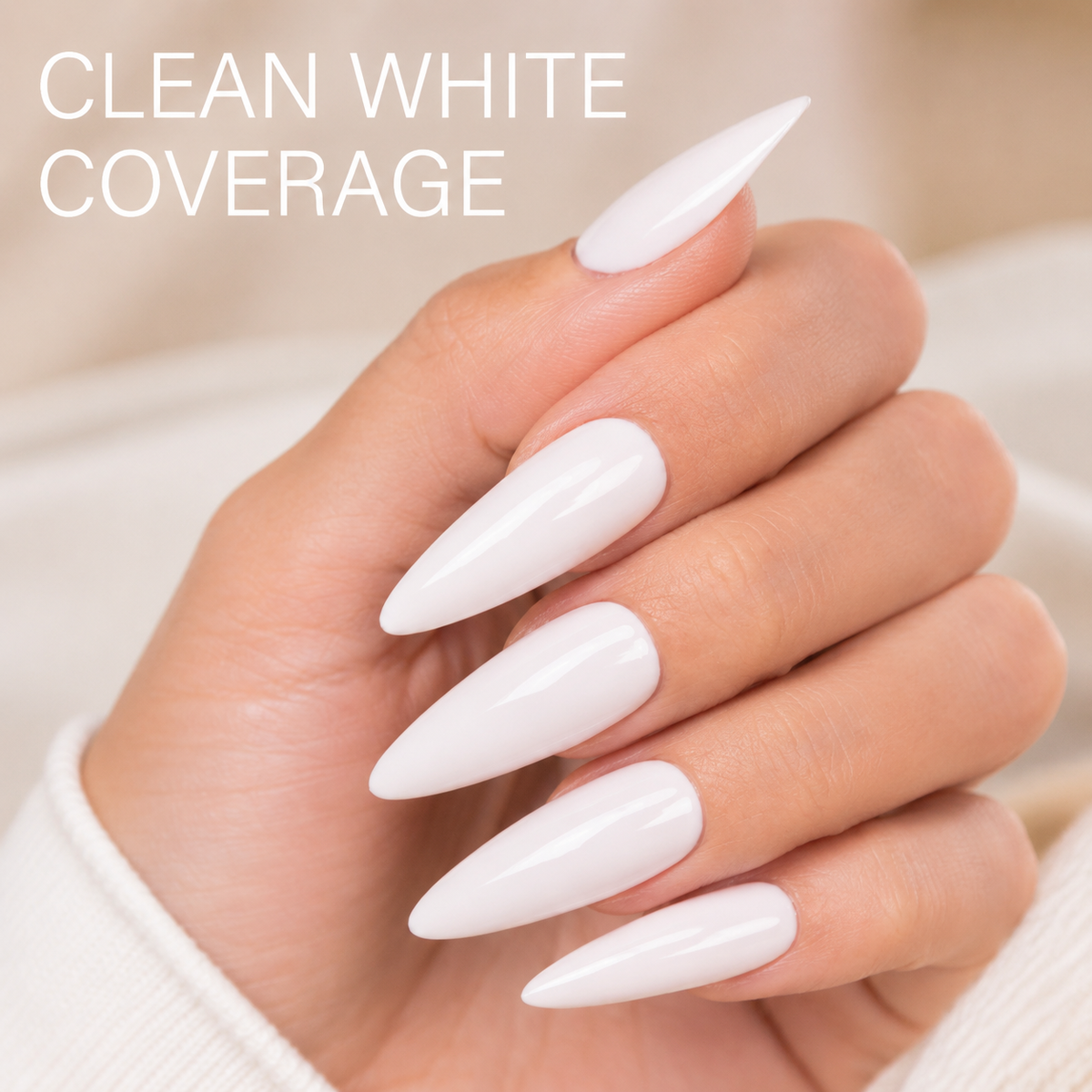 ACOS White 048 gel colour manicure showing clean white coverage