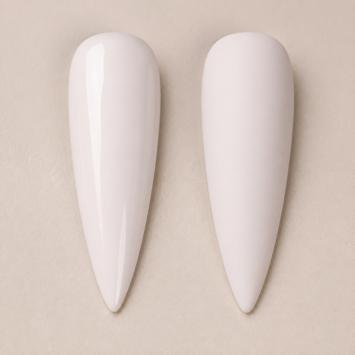 ACOS White 048 nail swatches showing glossy and matte finishes