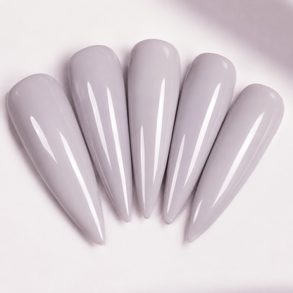 Five glossy artificial nail swatches showing ACOS HF077 Milky Purple Clay shade