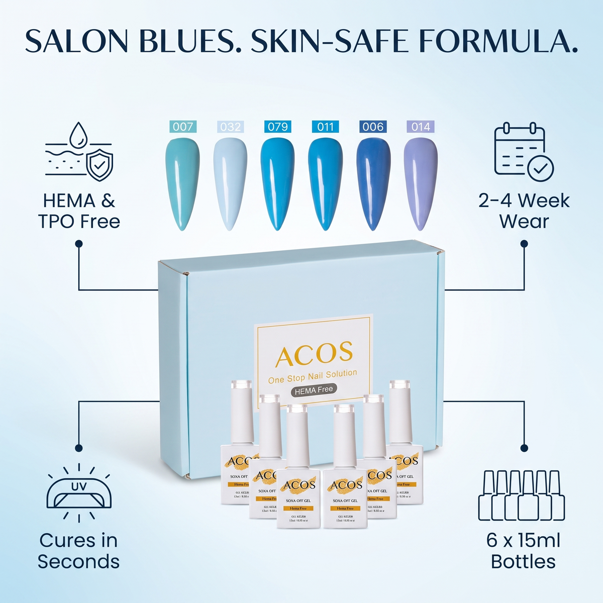 ACOS HEMA Free Gel Polish blue set benefits