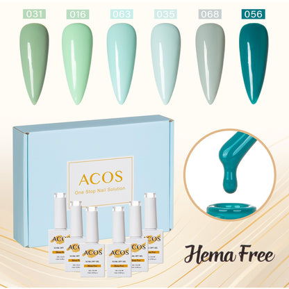 ACOS Hema Free Gel Polish 6pcs Set (Green Colour )