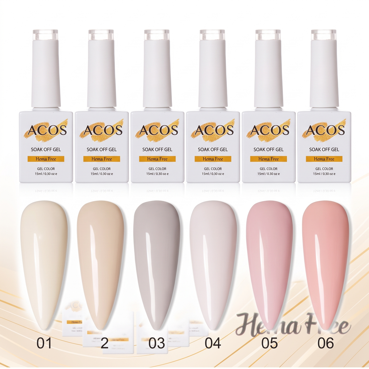 ACOS nude gel polish shade swatches